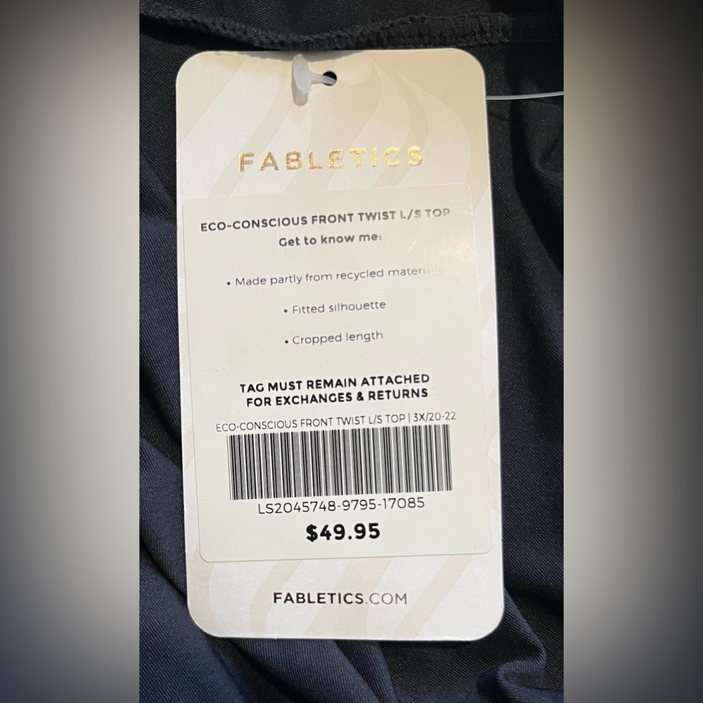 NWT Fabletics Black Front Twist Long Sleeve Athletic Top size 3X - Picture 3 of 5